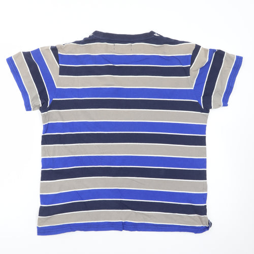 Fred Perry Men's Blue Striped Crew Neck Cotton T-Shirt Size M