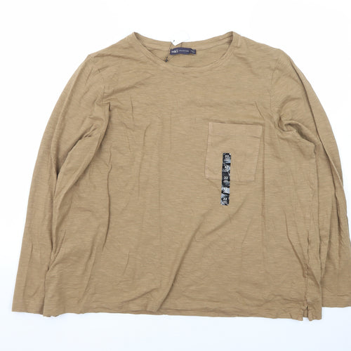 Marks and Spencer Men's Beige Long Sleeve Cotton T-Shirt 2XL