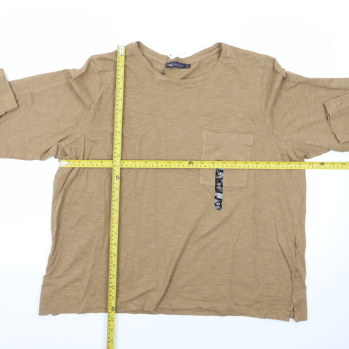 Marks and Spencer Men's Beige Long Sleeve Cotton T-Shirt 2XL