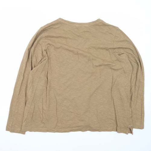 Marks and Spencer Men's Beige Long Sleeve Cotton T-Shirt 2XL