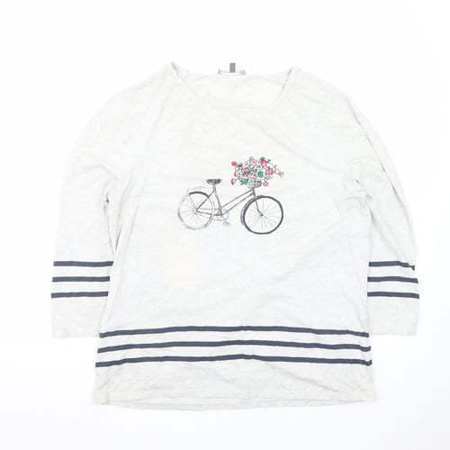 Laura Ashley Women’s White Striped Bicycle Floral 3/4 Sleeve Cotton T-Shirt Size 16
