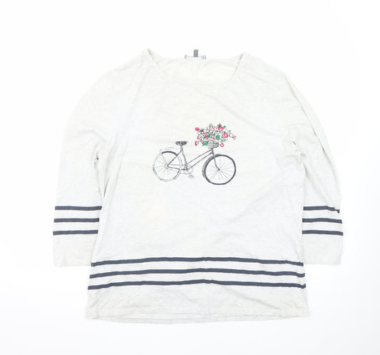Laura Ashley Women’s White Striped Bicycle Floral 3/4 Sleeve Cotton T-Shirt Size 16