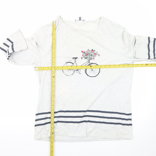 Laura Ashley Women’s White Striped Bicycle Floral 3/4 Sleeve Cotton T-Shirt Size 16