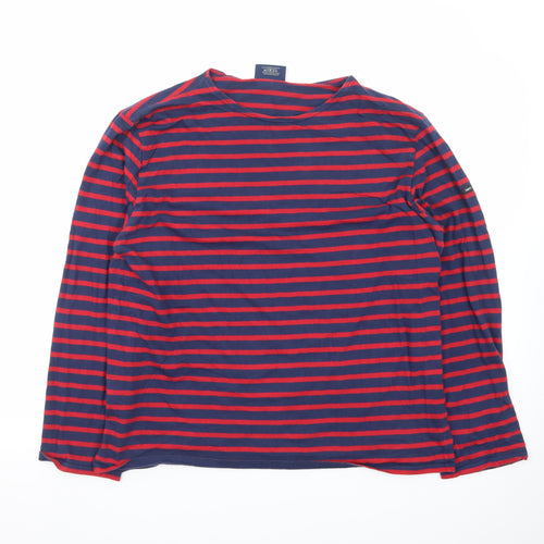 Saint James Men's Navy Red Striped Long Sleeve Cotton T-Shirt Size L