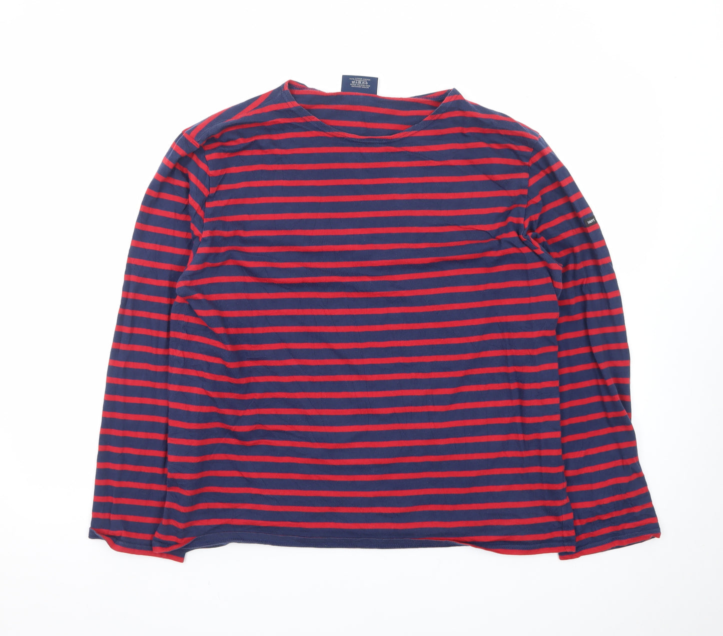 Saint James Men's Navy Red Striped Long Sleeve Cotton T-Shirt Size L