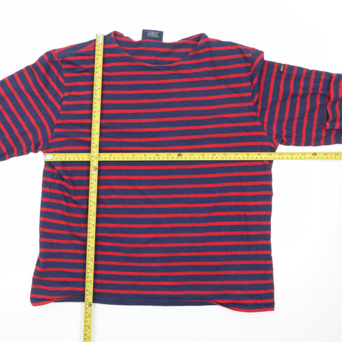 Saint James Men's Navy Red Striped Long Sleeve Cotton T-Shirt Size L