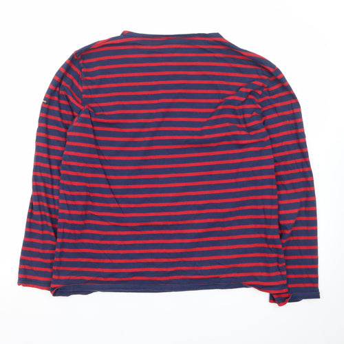 Saint James Men's Navy Red Striped Long Sleeve Cotton T-Shirt Size L