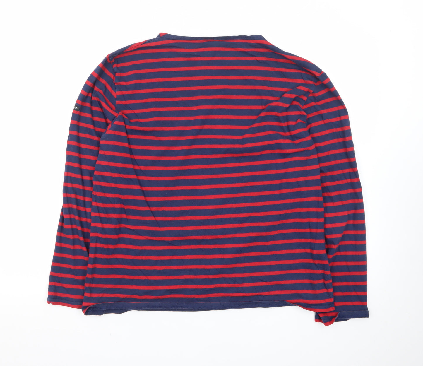 Saint James Men's Navy Red Striped Long Sleeve Cotton T-Shirt Size L