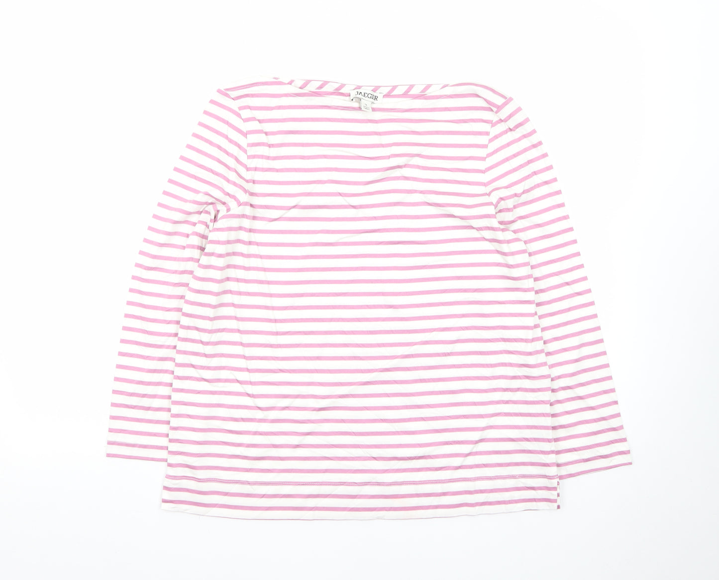 Jaeger Womens Pink White Striped Cotton Long Sleeve T-Shirt Size 12
