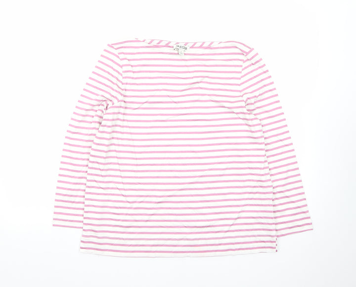 Jaeger Womens Pink White Striped Cotton Long Sleeve T-Shirt Size 12