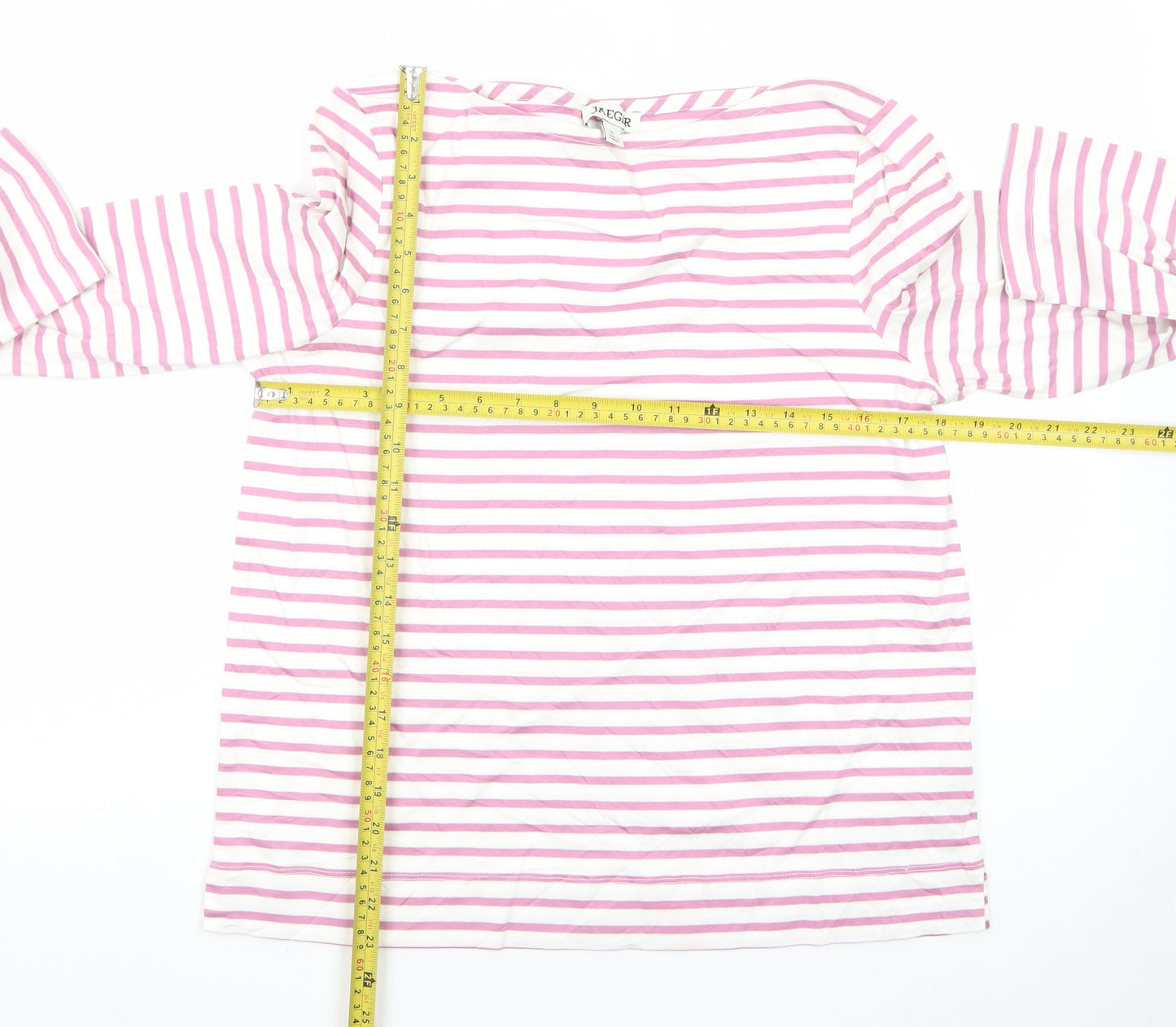 Jaeger Womens Pink White Striped Cotton Long Sleeve T-Shirt Size 12