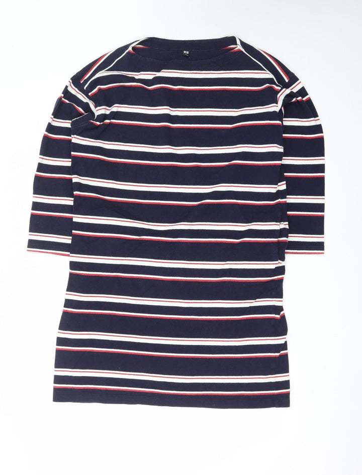 Uniqlo Women Blue Striped T-Shirt Dress L Nautical Casual
