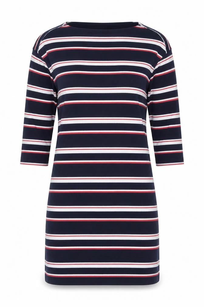 Uniqlo Women Blue Striped T-Shirt Dress L Nautical Casual