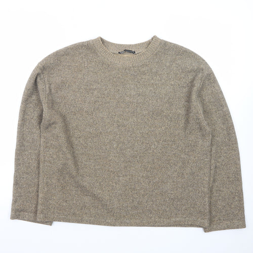 ZARA Women Beige Wool Blend Crew Neck Pullover Jumper Medium