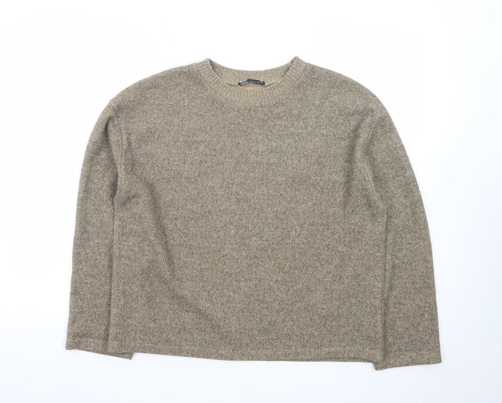 ZARA Women Beige Wool Blend Crew Neck Pullover Jumper Medium