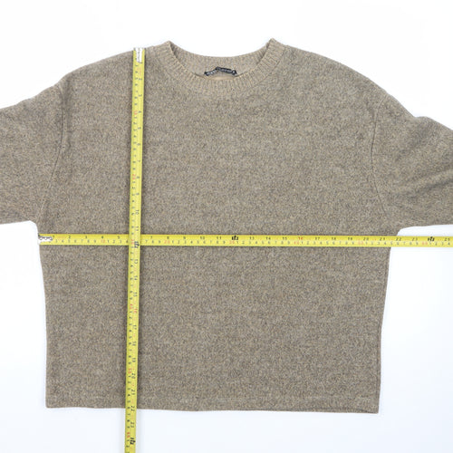 ZARA Women Beige Wool Blend Crew Neck Pullover Jumper Medium