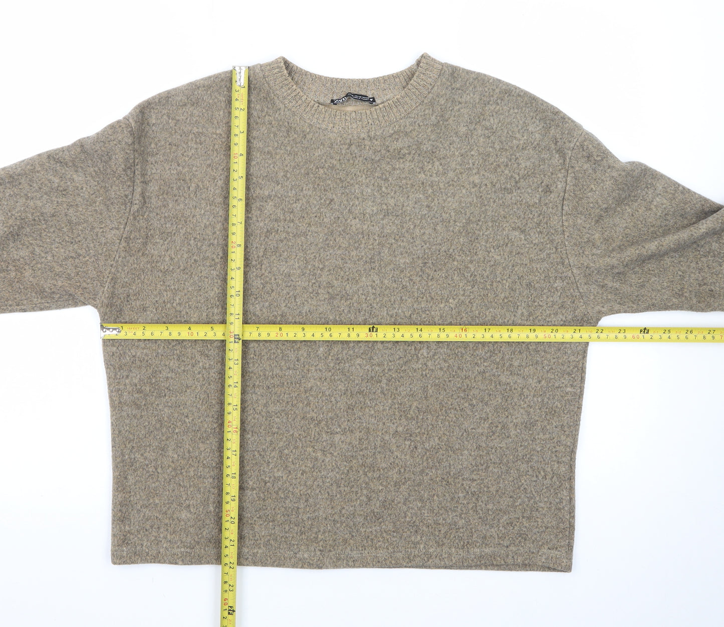 ZARA Women Beige Wool Blend Crew Neck Pullover Jumper Medium