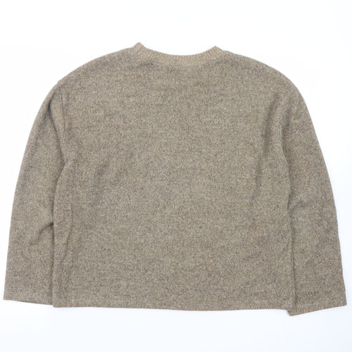 ZARA Women Beige Wool Blend Crew Neck Pullover Jumper Medium