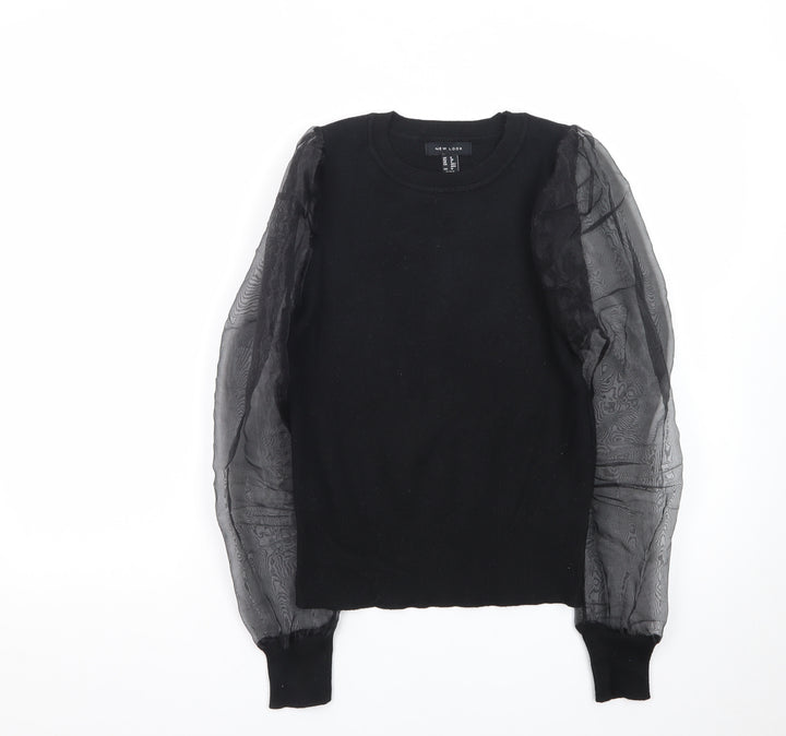 New Look Women’s Black Puff Sleeve Crew Neck Jumper Size 8