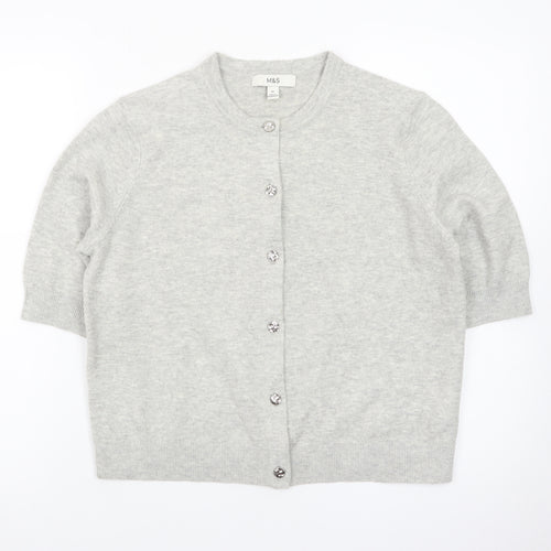 Marks and Spencer Women Grey Cardigan Medium Short Sleeve Knit
