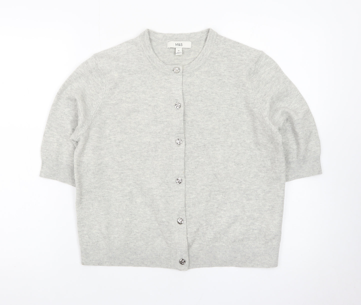 Marks and Spencer Women Grey Cardigan Medium Short Sleeve Knit