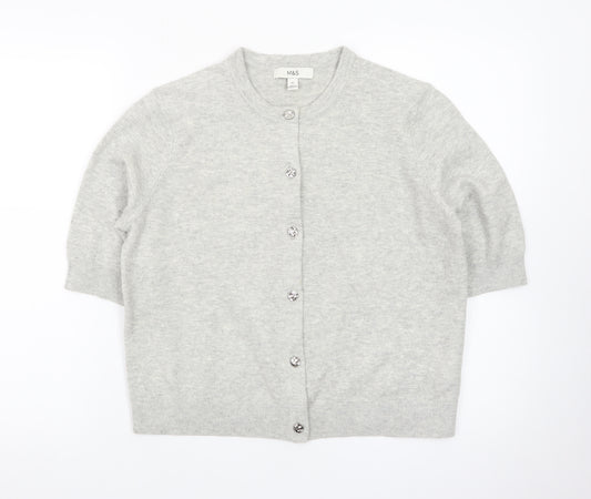 Marks and Spencer Women Grey Cardigan Medium Short Sleeve Knit