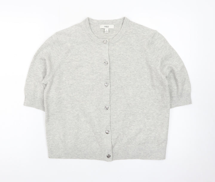 Marks and Spencer Women Grey Cardigan Medium Short Sleeve Knit