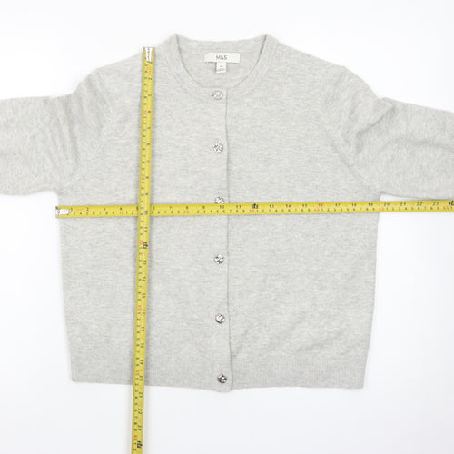 Marks and Spencer Women Grey Cardigan Medium Short Sleeve Knit