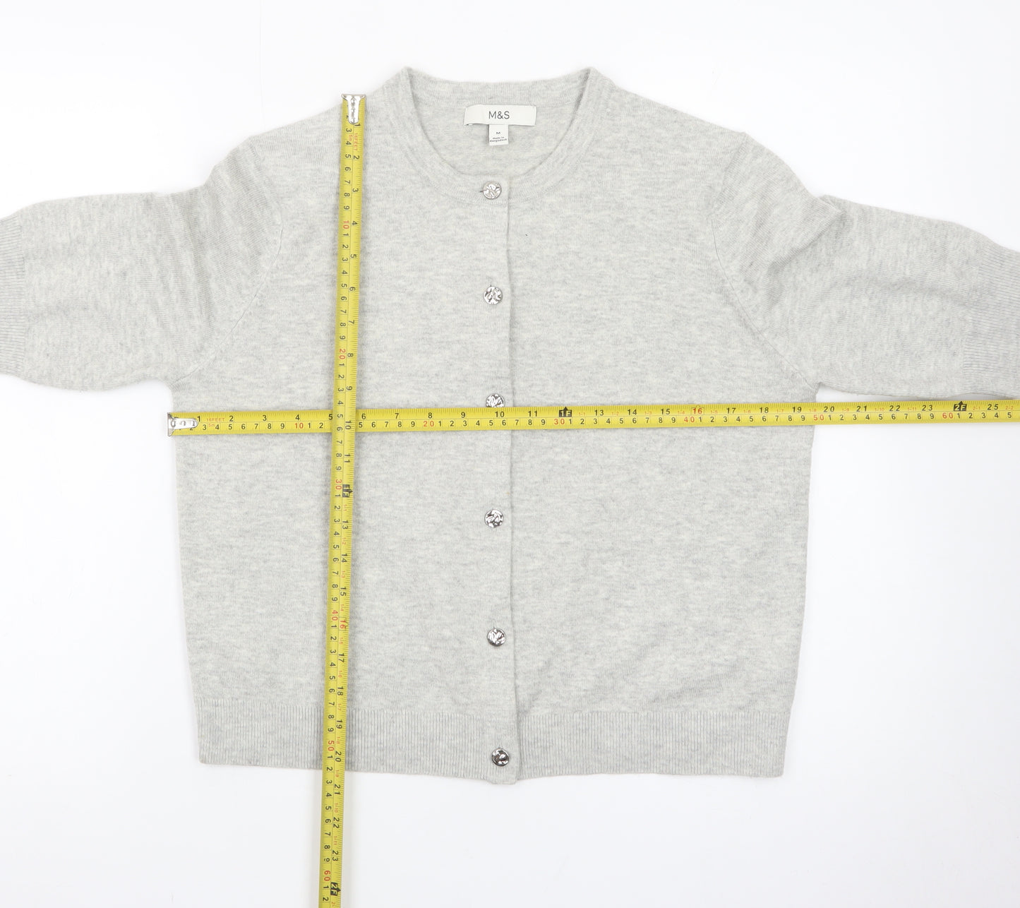 Marks and Spencer Women Grey Cardigan Medium Short Sleeve Knit