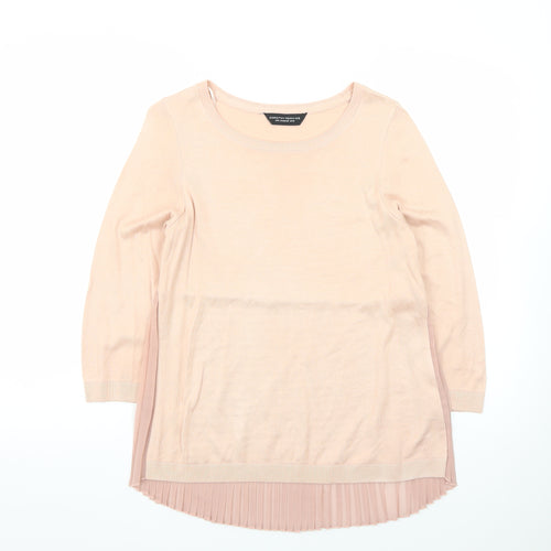 Dorothy Perkins Women Pink Pleated Hem Crew Neck 3/4 Sleeve Jumper Size 10