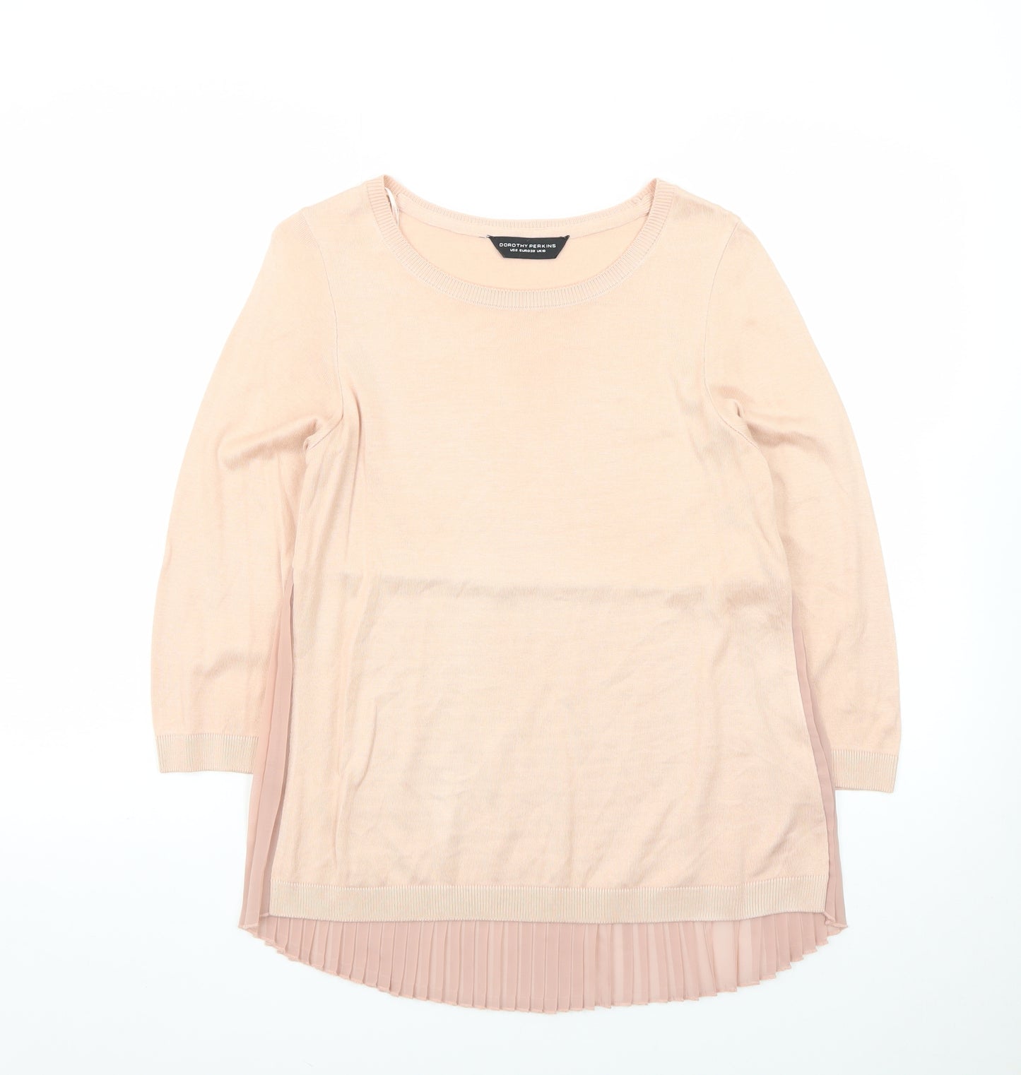 Dorothy Perkins Women Pink Pleated Hem Crew Neck 3/4 Sleeve Jumper Size 10