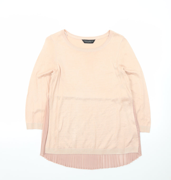 Dorothy Perkins Women Pink Pleated Hem Crew Neck 3/4 Sleeve Jumper Size 10