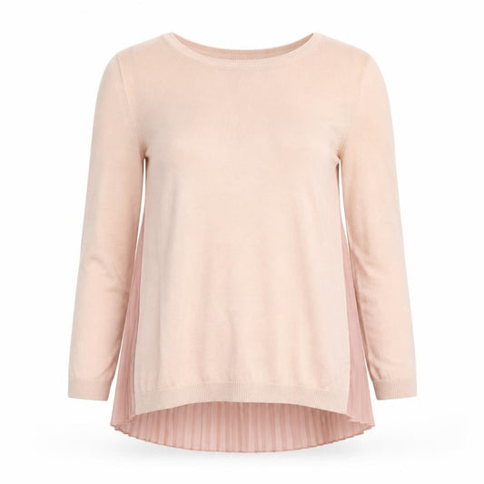 Front view of Dorothy Perkins Women Pink Pleated Hem Crew Neck 3/4 Sleeve Jumper, size 10