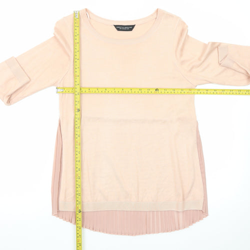 Dorothy Perkins Women Pink Pleated Hem Crew Neck 3/4 Sleeve Jumper Size 10