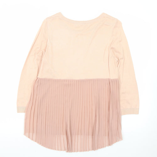 Dorothy Perkins Women Pink Pleated Hem Crew Neck 3/4 Sleeve Jumper Size 10