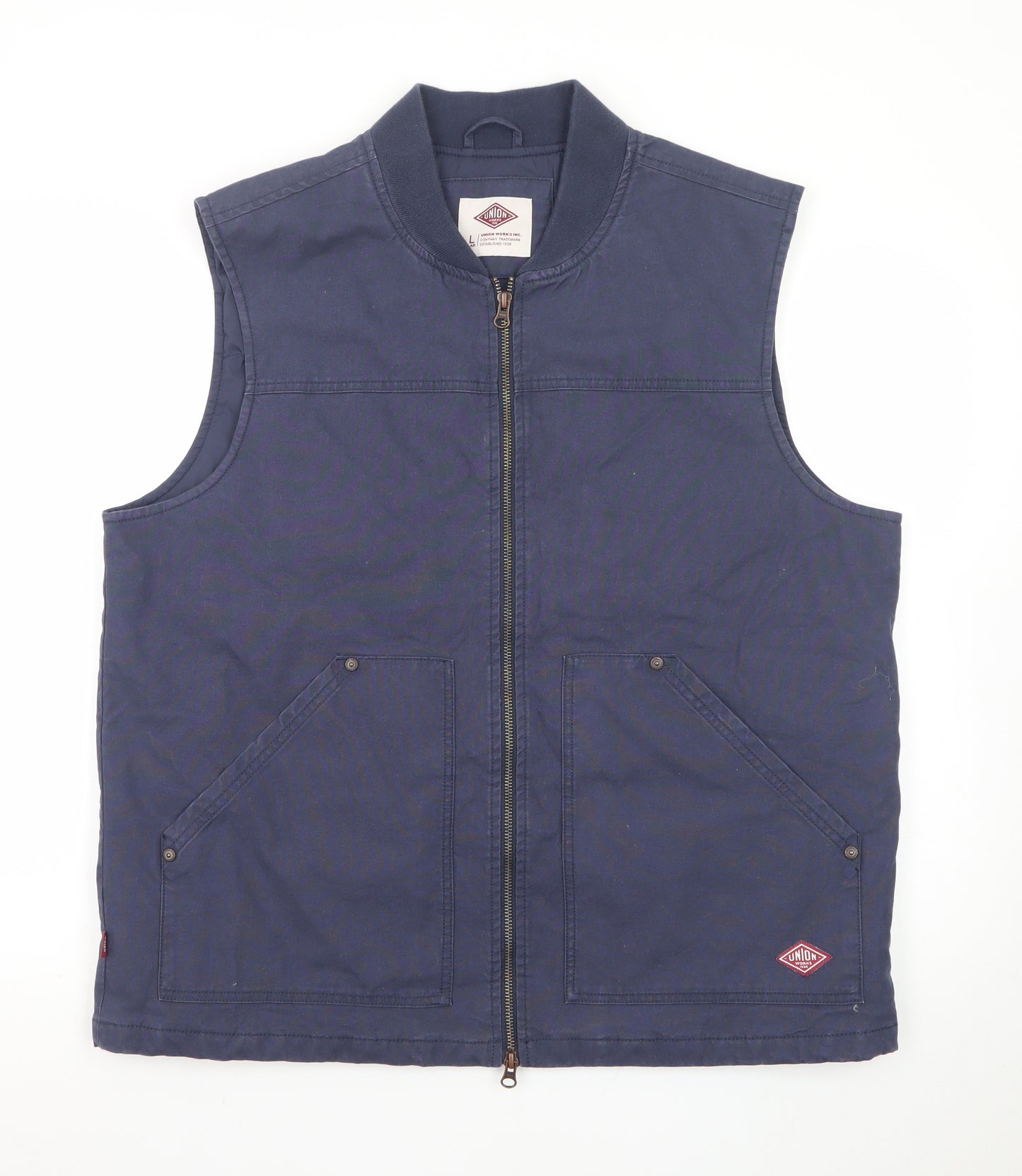 Union Works Men's Blue Cotton Waistcoat L Regular Fit Workwear Style