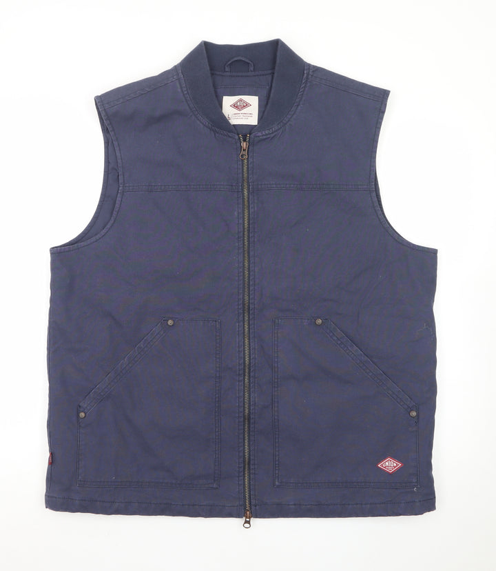 Union Works Men's Blue Cotton Waistcoat L Regular Fit Workwear Style