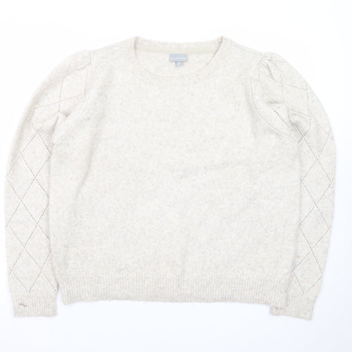 Oliver Bonas Women Beige Puff Sleeve Jumper UK 18 Wool Blend