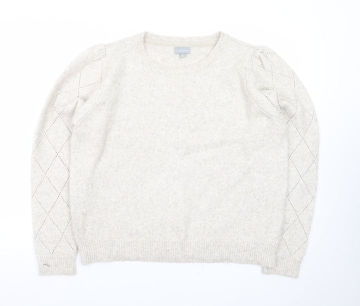 Oliver Bonas Women Beige Puff Sleeve Jumper UK 18 Wool Blend