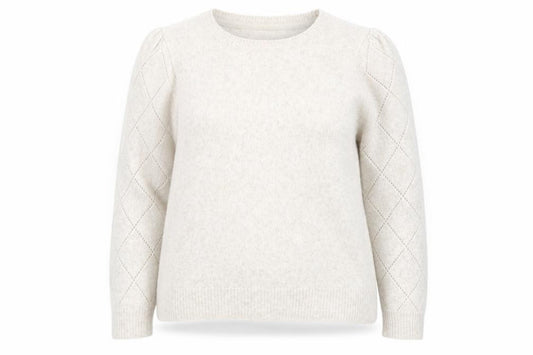 Front view of Oliver Bonas Women Beige Puff Sleeve Jumper UK 18 Wool Blend
