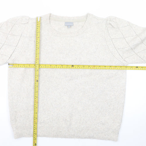 Oliver Bonas Women Beige Puff Sleeve Jumper UK 18 Wool Blend