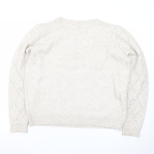 Oliver Bonas Women Beige Puff Sleeve Jumper UK 18 Wool Blend