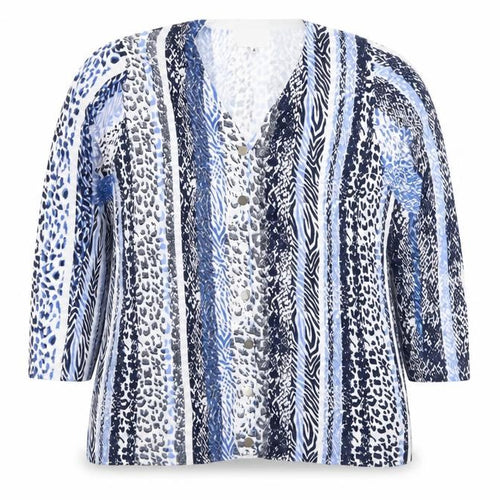 Leo & Ugo Women’s Blue Animal Print V-Neck 3/4 Sleeve Cardigan L