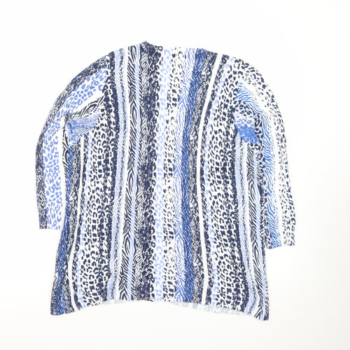 Leo & Ugo Women’s Blue Animal Print V-Neck 3/4 Sleeve Cardigan L