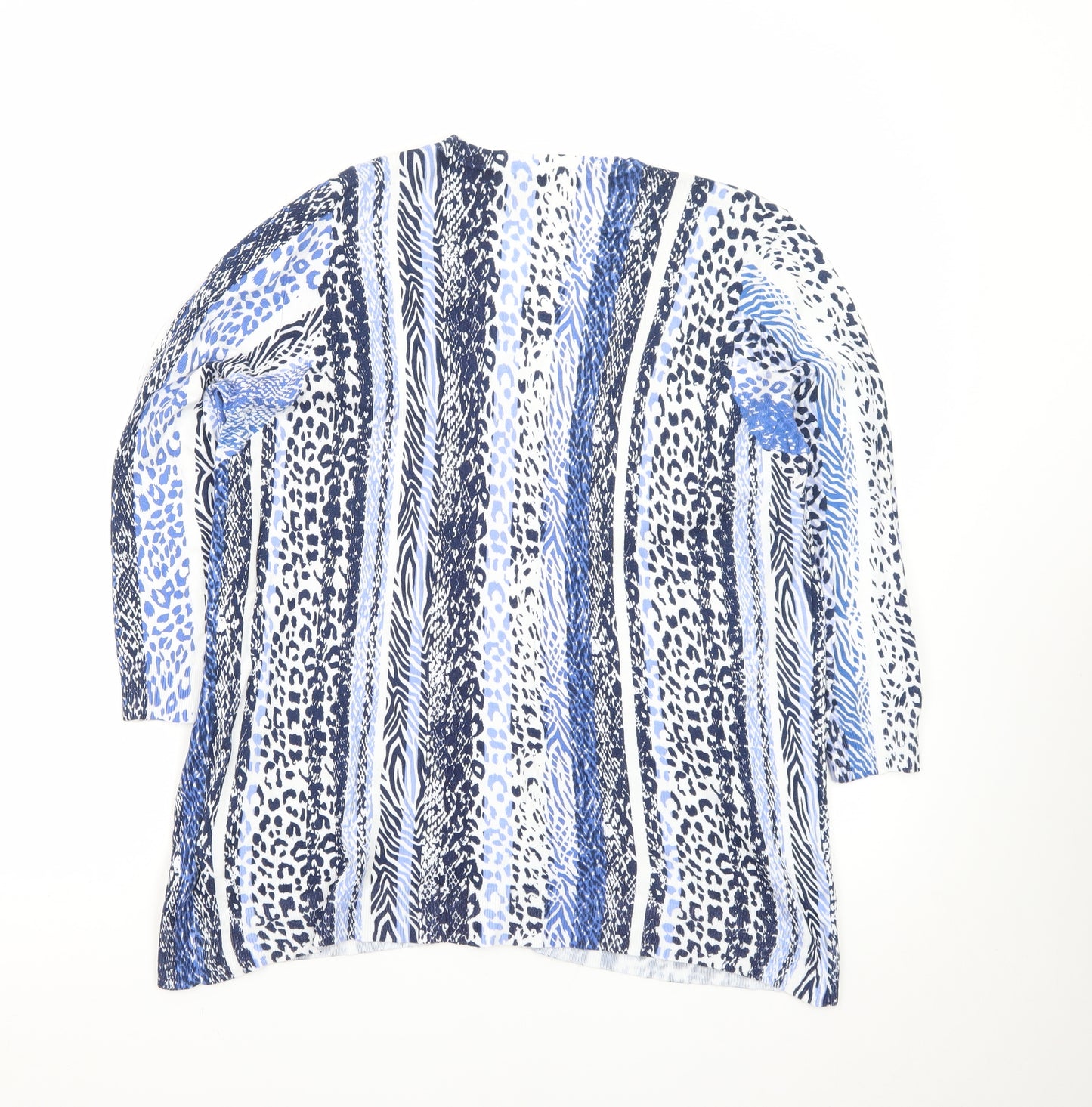 Leo & Ugo Women’s Blue Animal Print V-Neck 3/4 Sleeve Cardigan L