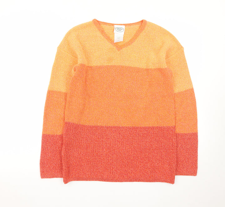 Laura Ashley Women’s Orange Striped V-Neck Cotton Blend Jumper Size S
