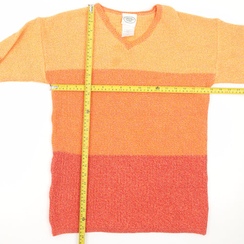 Laura Ashley Women’s Orange Striped V-Neck Cotton Blend Jumper Size S