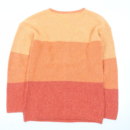 Laura Ashley Women’s Orange Striped V-Neck Cotton Blend Jumper Size S