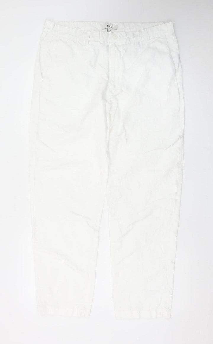 Marks and Spencer Women White Linen Blend Tapered Trousers Size 36/31
