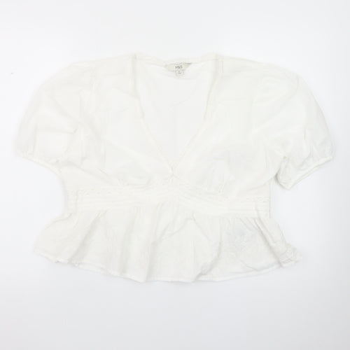 Marks and Spencer Womens White Cotton Peasant Blouse Size 16